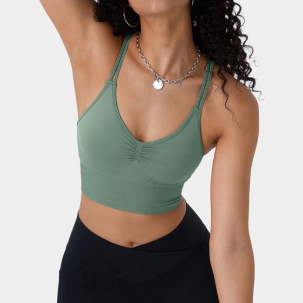 Halara seamless flow low support ruched double straps crisscross sports bra SM